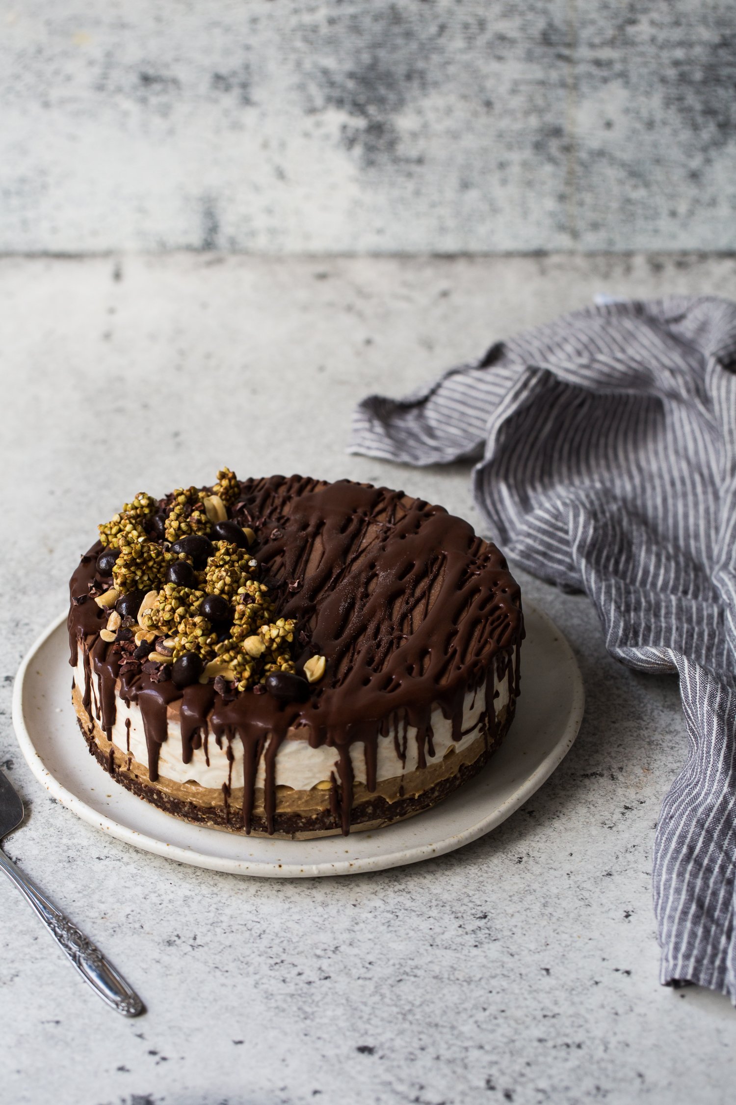 Almost Raw Vegan Snickers Cheesecake